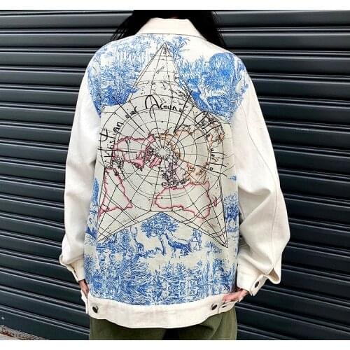 Outwear Coats Woman Clothes Spring Autumn New Tide Designer Women Loose Denim Jacket Women Vogue Printed Jacket Female SL166