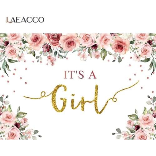 Laeacco Photography Backdrop Pink Flowers Girl Newborn Baby Shower Background Gold Glitters Birthday Party Banner Photo Studio