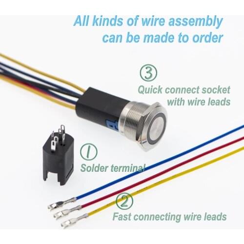 ELEWIND 22mm metal momentary push button switch with connector(PM221F-11E/B/12V/S)