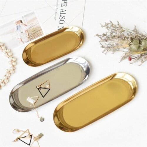 Nordic Oval Metal Jewelry Tray Desktop Organizer Decoration Kitchen Food Storage Plateau Snack Fruit Cosmetics Stainless Steel