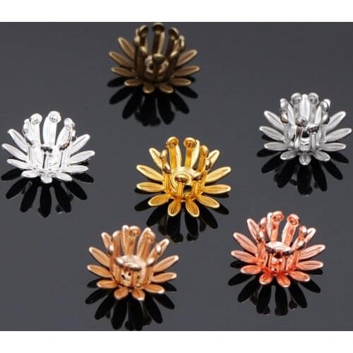 Mibrow 30pcs/lot 6 Colors 10mm Copper Flower Bead Caps Flower Filigree Loose Spacer Bead End Caps For DIY Jewelry Making