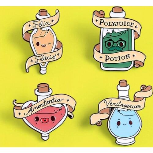 Cute Magical Potions Perfume Brooches Felix Felicis , Polyjuice Potion Glitter Enamel Pins badge backpack wizard Fashion Jewelry