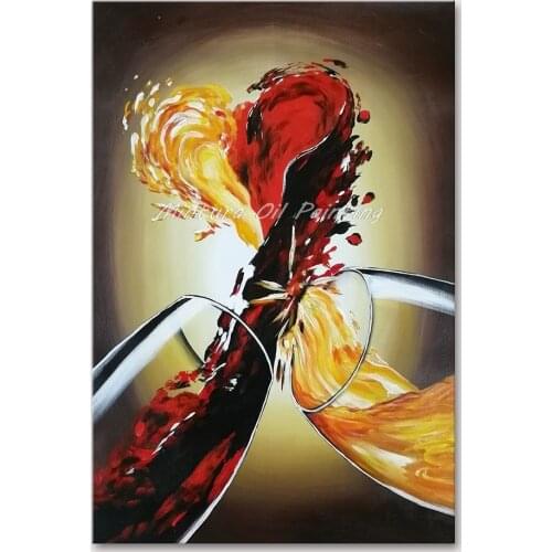 Mintura Hand Painted Oil Paintings on Canvas Wall Picture For Living Room Red Wine and Champagne Hotel Decor Wall Art No Framed