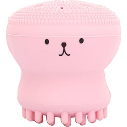 Wash Face Exfoliating Cute Pink Brush Cleaning Pad Facial Spa Skin Pore Cleanser Small Octopus Shape Silicone Care Tool TSLM1