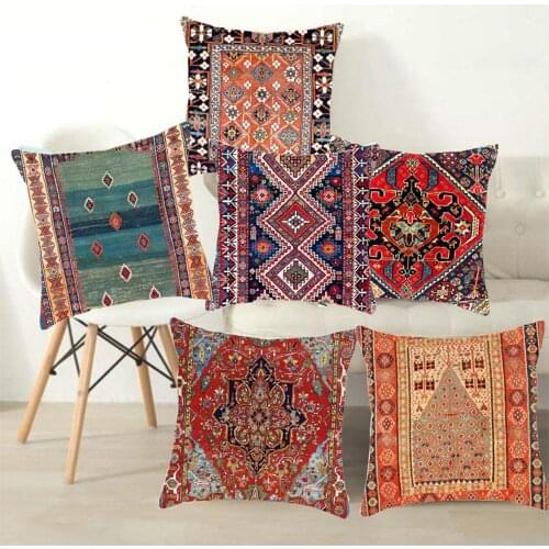 Pillowcase Cover Turkey Style Persian Linen Carpet Painting Cushion Cover For Sofa Bedroom Home Decor Pillow Cases 45x45cm