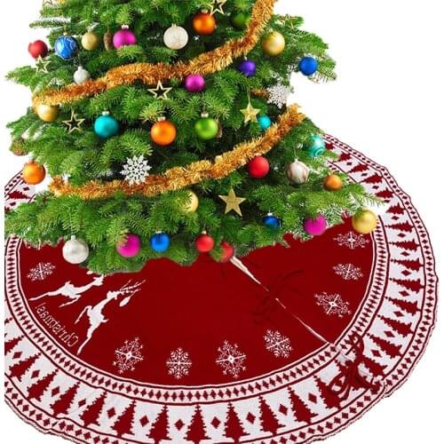 New Christmas Tree Bottom Decorations Snowflake Deer Pattern Red Knitted Christmas Tree Skirt 90cm/122cm