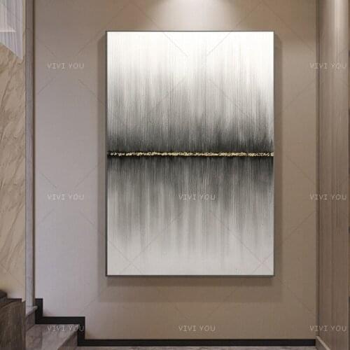 Newest Modern Abstract Gold Black and White Spray Decorative Canvas Porch Aisle Handpainted Oil Painting on Canvas Wall Art