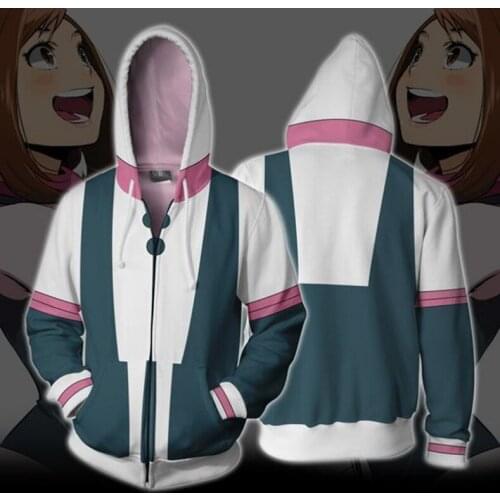 Ochaco Uraraka Hoodie Bnha Adult Unisex Sweatshirt Zip-up Hooded Cosplay Plus Size S-5XL Oversize New 2021