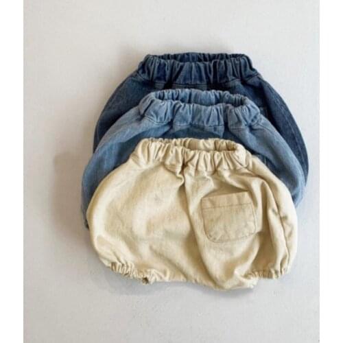 Boys and girls denim elastic waist big PP cute pumpkin shorts 21D312