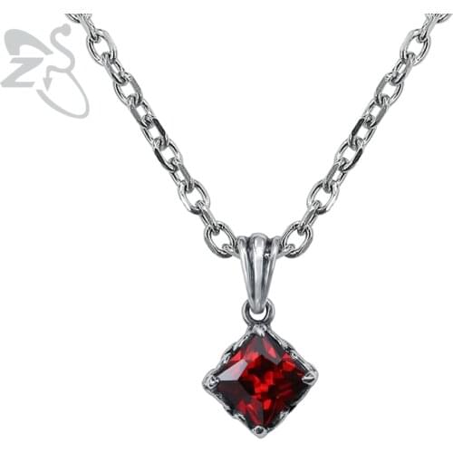 ZS 316L Stainless Steel Pendant Necklace with Red/Black Cubic Zirconia Punk Necklace for Men Women Hip Hop Jewelry Accessories