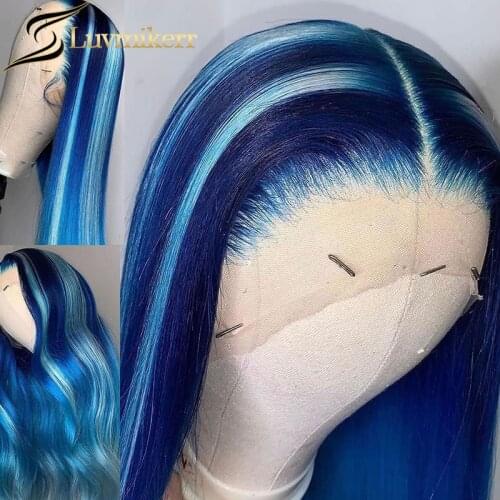 Highlight 613 Blonde Blue Ombre 13x5 Lace Frontal Wig Glueless Colored Full Pre Plucked Straight Human Hair Wigs For Black Women