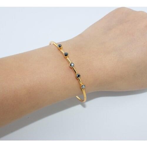 Gold Plated 5 Stone Gray Zircon Handcuffs Bracelet