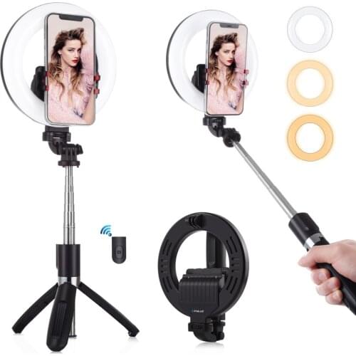 PULUZ 5.0 inch LED Ring Light Live Broadcast Vlogging Selfie Light + Bluetooth Selfie Stick Photography Light with Tripod Stand