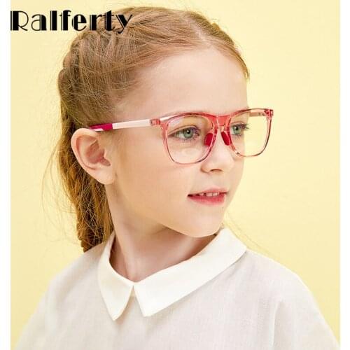 Ralferty TR90 Square Glasses Kids Girl Boy Online Class Anti Blue Light Glasses Prescription Myopia Optic Eyeglass Frames Child