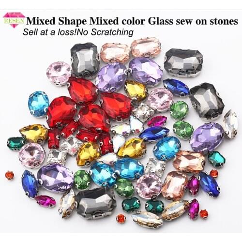RESEN Sell at a loss!64pcs/lot Mixed Shape Mix Colors Glass Sew On Claw Rhinestones For DIY Crystal Sewing Clothing Accessories