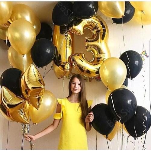 24pcs/lot Large Size 32" 40" Gold 13th Foil Number Balloons Star with latex balls girl Boy Birthday Party Decoration kids Helium