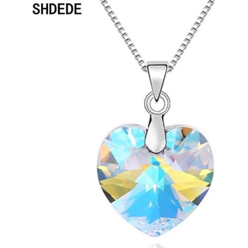 SHDEDE Women Love Heart Pendant Necklaces Ladies Wedding Fashion Party Jewelry Embellished With Crystals From Swarovski -10496