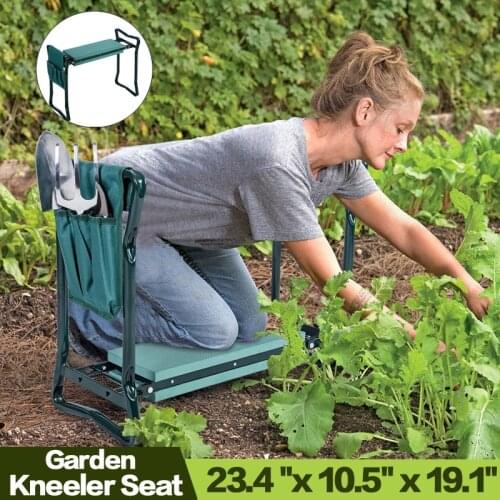 Folding Garden Kneeler And Seat With Bonus Tool Pouch Portable Portable Garden Stool With EVA Kneeling Pad Handles
