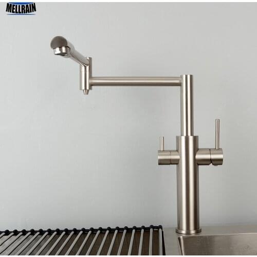Double Function Kitchen Mixer Faucet With Drink Water Tap 100% Brass Black Hot & Cold Water Tap Double Handles Sink Faucet