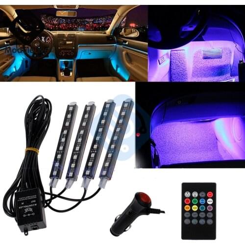 LED Car Foot Light Ambient Lamp Strip With USB Wireless Remote Music Control Multiple Modes Automotive Interior Decorative Light