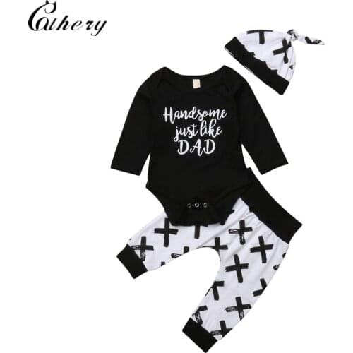 Cathery Fashion Autumn 3Pcs Newborn Baby Boys Cotton Tops Romper Long Pants Leggings Outfits Clothes