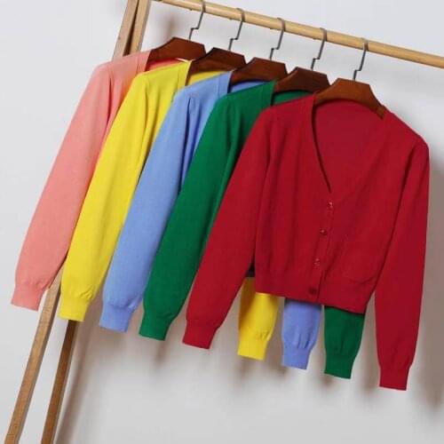 Flymokoii Autumn V-Neck Long Sleeve Cropped Sweater Loose XL 2xl Female Casual Knitwear Short Tops Woman Shrug Cardigan