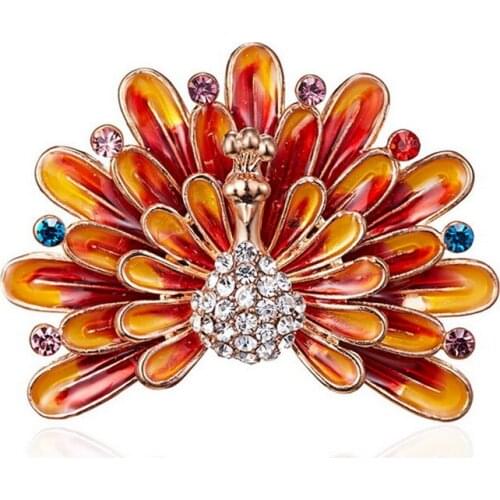 WWLB Elegant High Grade Rhinestone Colorful Enamel Pin Peacock Opening Brooch For Women Fashion Gold Brooches Men Jewelry Gifts