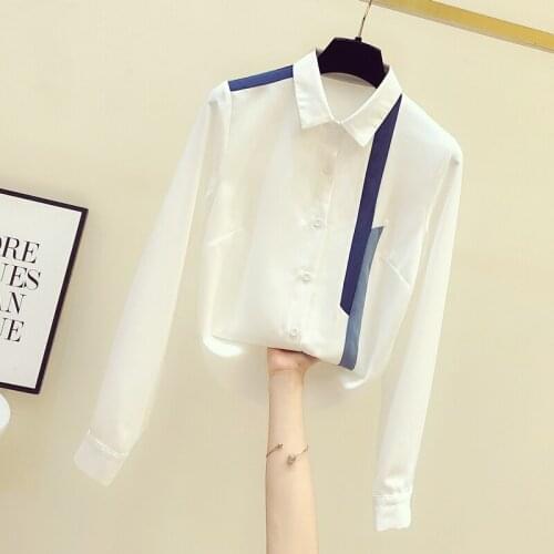 Striped Women White Shirts Summer New 2021 Turn-Down Collar Loose Vintage Chiffon Office Lady Elegant Outwear Tops