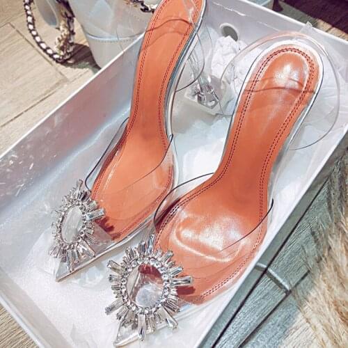 Women Rhinestone Pumps Stiletto High Heels 2021summer Fashion Transparent Sandals New Crystal Shoes Wedding Shoes Zapatos Mujer