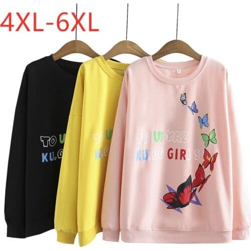 New 2021 Ladies Spring Autumn Plus Size Tops For Women Large Pullover Long Sleeve Loose Pink Yellow Print Sweatshirt 4XL 5XL 6XL