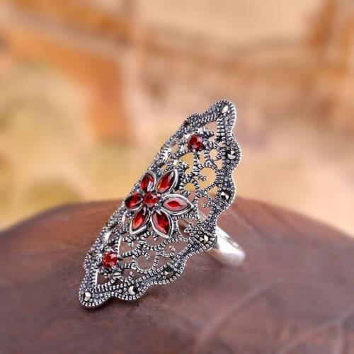 Authentic 925 Sterling Silver Gemstone Ring For Women Elegance Red Garnet Agate Rings Wedding Party Gift Fine Jewelry 2019