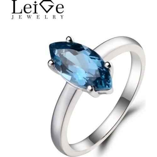 Leige Jewelry Promise Ring London Blue Topaz Ring November Birthstone Marquise Cut Blue Gemstone 925 Sterling Silver Ring Gifts