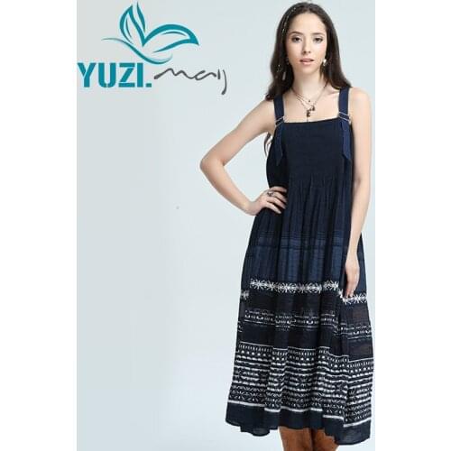 Women Dress 2017 Yuzi.may Boho New Polyester Cotton Vestidos A-Line Embroidery Strapless Adjustable Girdle Dresses A82037