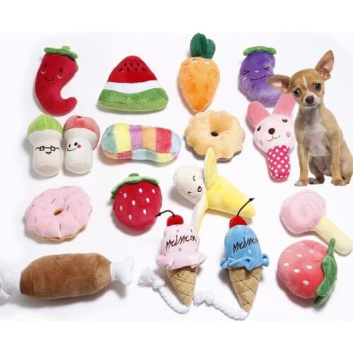 1pc Sound Dog Toys for Small Dogs Plush Squeak Fruit Vegetable Interactive Puppy Teething Chew Toys Fleece Dog Supplies for Pet