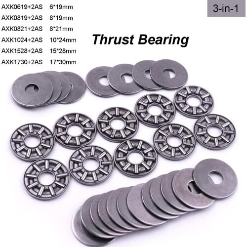 10 Sets AXK0619- AXK1730+2AS Thrust Needle Flat Roller Bearings With Two Washers Thrust Ball Bearings
