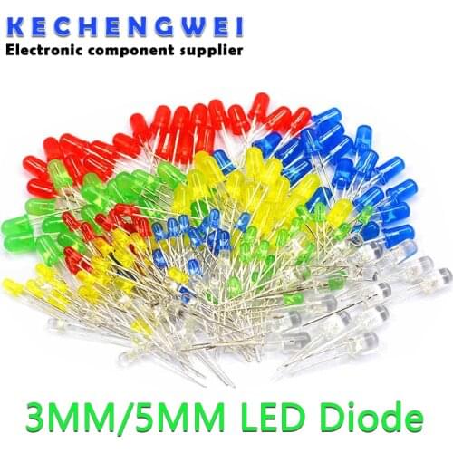 100pcs/lot 3mm 5mm LED Red Green Yellow Blue White F3 F5