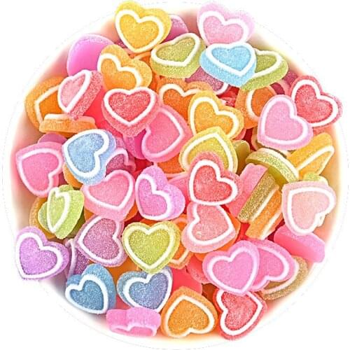 100pcs Resin Soft Candy Heart Charms Food Pendant Jewelry Making Hair Accessories Home Phone Decoration 15*17mm