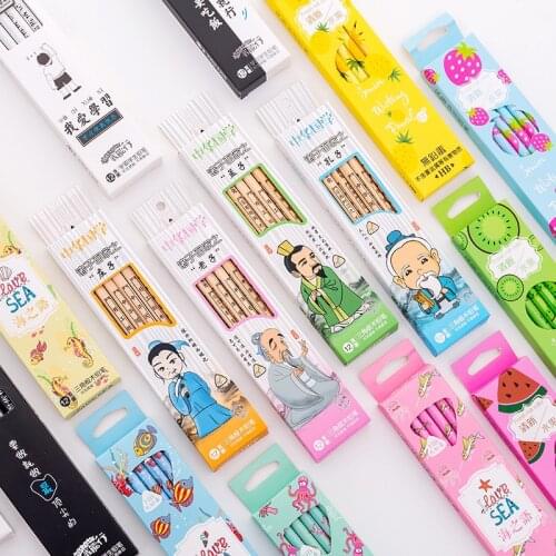 12pcs HB Pencil with Eraser Cartoon Student Pencil for Kids Wood Environmental Lapices Sketch Drawing Pencil Set School Supplies