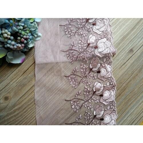 2Yards 17cm Embroidered Lace Trim Mesh Net Costume Decorative Floral Light Pink Applique Bra Lingerie Trimmings Fabric