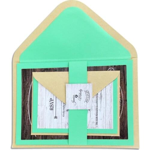 30pcs/lot liner envelop with rustic design invitation and RSVP set ( including belly band and tag) DD004V102