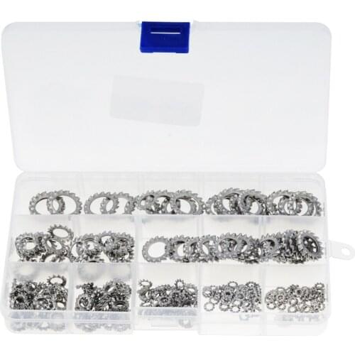 300PCS/Box M2.5 M3 M4 M5 M6 M8 M10 M12 Mix 304 Stainless Steel Washers External Toothed Gasket Serrated Lock Washer Kit