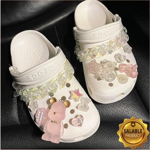 3D Rhinestone Pink Bear Croc Charms Designer DIY Cute Animal Shoes Decaration Accessories for JIBZ Clogs Kids Boys Girls Gifts