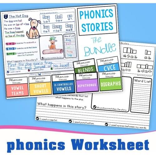 62 Pages Workbook English Phonics stories Reading and Writing worksheet Coloring Fun Books Childrens English word graffiti