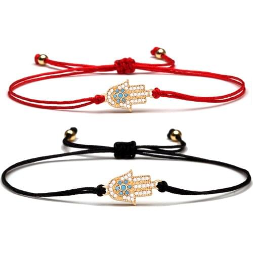 AAA Cubic Zirconia Hamsa Hand Red String Protect Luck Charm Bracelet Women Girl Kabalah Hand Of Fatima Brass CZ Handknot Jewelry