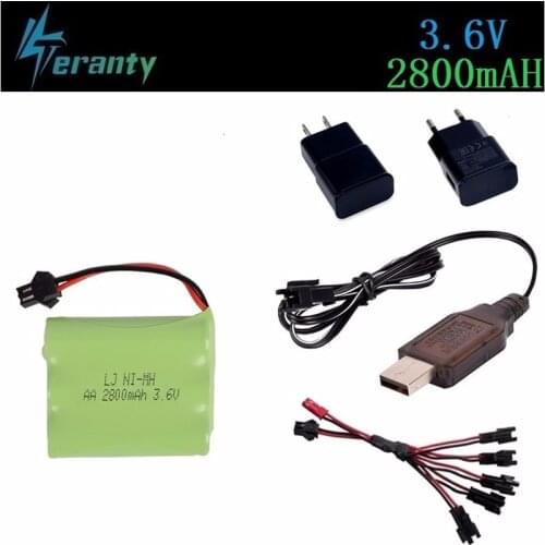 3.6v 2800mAh Battery + 3.6v Charger For RC Cars Robots Tanks Train Gun Boats Aa NiMH Battery 2400mah 3.6v Rechargeable Pack