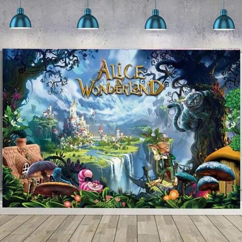 Alice In Wonderland Backdrop Dream Castle Forest Girl Birthday Party Custom Photo Background Photocall Prop Decoration Banner