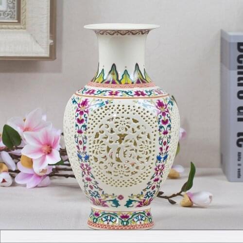 Antique Jingdezhen Hollow Ceramic Vase Chinese Pierced Vase Wedding Gifts Home Handicraft Furnishing Articles