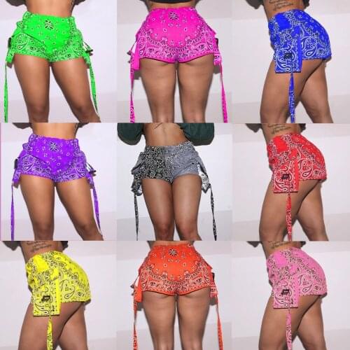 Wholesale Summer Casual Bandana Women Drawstring Elastic Waist Pocket Workout Shorts Mini Hot Multifunctional Paisley Pants