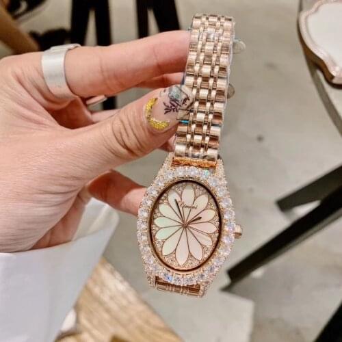 New Designer Women Rhinestones Jewelry Watches Vintage Oval Fashion Wrist watch Natural Shell Lotus Watch Quartz Crystals Montre