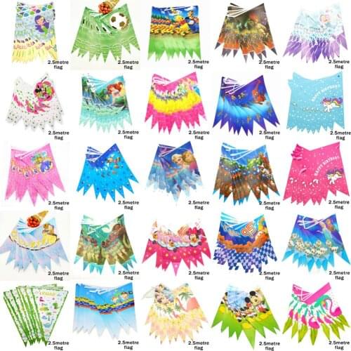 Spiderman Avenger Mickey Minnie Mouse Frozen Mermaid Princess Kid Boy Girl Birthday Party Supplies Banner Flag Pennant Wholesale